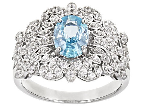 Pre-Owned Blue Zircon Rhodium Over Sterling Silver Ring. 2.38ctw ...