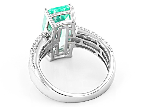 Pre-Owned Green Lab Created Spinel Rhodium Over Sterling Silver Ring 5.67ctw