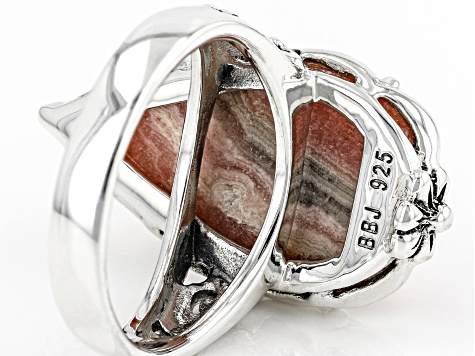Pre-Owned Rhodochrosite Rhodium Over Silver Ring