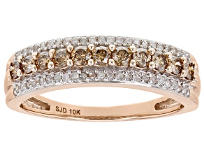 Pre-Owned Champagne And White Diamond 10k Rose Gold Band Ring 0.50ctw
