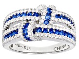 Pre-Owned Blue Lab Created Spinel And White Cubic Zirconia Rhodium Over Sterling Silver Ring 1.98ctw
