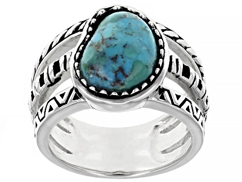 Pre-Owned Turquoise Rhodium Over Sterling Silver Ring
