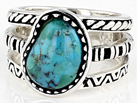 Pre-Owned Turquoise Rhodium Over Sterling Silver Ring