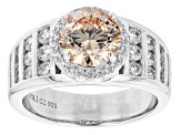 Pre-Owned Champagne And White Cubic Zirconia Rhodium Over Sterling Silver Ring 4.73ctw