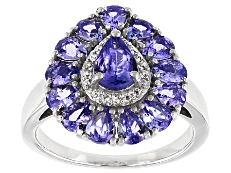 Pre-Owned Blue Tanzanite With White Zircon Rhodium Over Sterling Silver Ring 2.65ctw