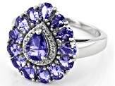 Pre-Owned Blue Tanzanite With White Zircon Rhodium Over Sterling Silver Ring 2.65ctw