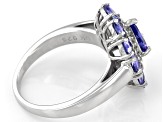 Pre-Owned Blue Tanzanite With White Zircon Rhodium Over Sterling Silver Ring 2.65ctw