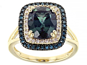 Picture of Pre-Owned Blue Lab Created Alexandrite 10k Yellow Gold Ring 3.42ctw