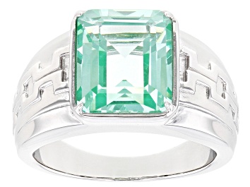Picture of Pre-Owned Lab Created Green Spinel Rhodium Over Sterling Silver Mens Ring 4.46ct