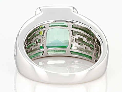 Pre-Owned Lab Created Green Spinel Rhodium Over Sterling Silver Mens Ring 4.46ct