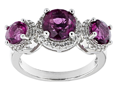 Pre-Owned Grape-Color Fluorite & White Zircon Rhodium Over Sterling Silver Ring 4.21ctw