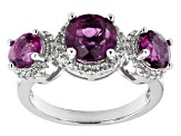 Pre-Owned Grape-Color Fluorite & White Zircon Rhodium Over Sterling Silver Ring 4.21ctw