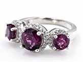 Pre-Owned Grape-Color Fluorite & White Zircon Rhodium Over Sterling Silver Ring 4.21ctw