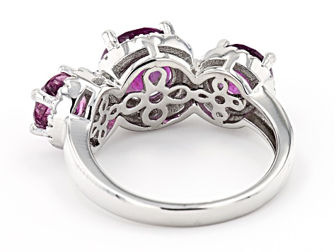 Pre-Owned Grape-Color Fluorite & White Zircon Rhodium Over Sterling Silver Ring 4.21ctw