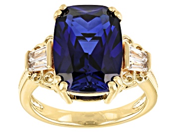 Picture of Pre-Owned Blue Lab Created Blue Sapphire 18K Yellow Gold Over Sterling Silver Ring 7.74ctw