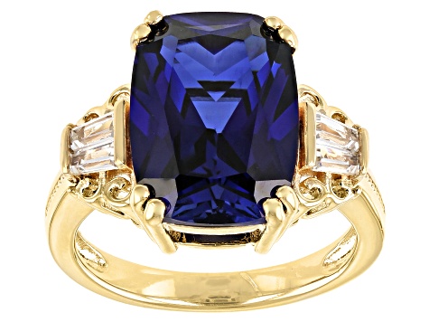 Pre-Owned Blue Lab Created Blue Sapphire 18K Yellow Gold Over Sterling Silver Ring 7.74ctw
