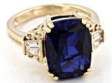 Pre-Owned Blue Lab Created Blue Sapphire 18K Yellow Gold Over Sterling Silver Ring 7.74ctw