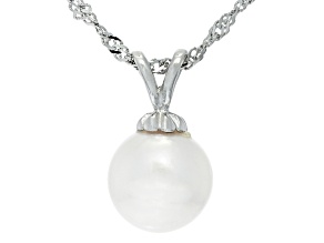 Pre-Owned White Cultured Japanese Akoya Pearl Rhodium Over Sterling Silver Pendant With Chain