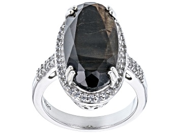 Picture of Pre-Owned Brown Golden Sheen Sapphire Platinum Over Sterling Silver Ring 11.46ctw