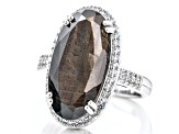 Pre-Owned Brown Golden Sheen Sapphire Platinum Over Sterling Silver Ring 11.46ctw