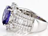 Pre-Owned Blue And White Cubic Zirconia Platinum Over Sterling Silver Ring