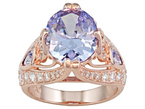 Pre-Owned Purple And White Cubic Zirconia 18k Rose Gold Over Silver Ring 10.40ctw