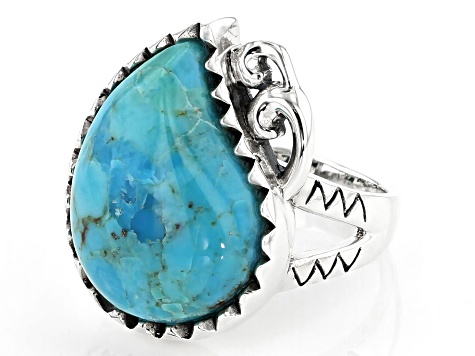 Pre-Owned Turquoise Rhodium Over Silver Ring