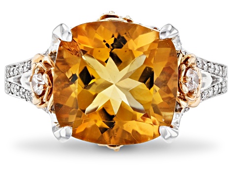 Pre-Owned Enchanted Disney Belle Rose Ring White Diamond And Citrine 10k Two-Tone 5.30ctw