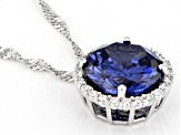 Pre-Owned Blue And White Cubic Zirconia Rhodium Over Silver Pendant With Chain 6.70ctw