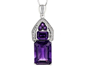 Pre-Owned Purple amethyst rhodium over silver pendant with chain 7.49ctw