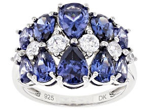 Pre-Owned Blue And White Cubic Zirconia Rhodium Over Sterling Silver Ring 7.24ctw