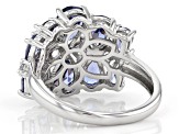 Pre-Owned Blue And White Cubic Zirconia Rhodium Over Sterling Silver Ring 7.24ctw