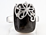 Pre-Owned Charcoal Jadeite Sterling Silver Floral Overlay Ring