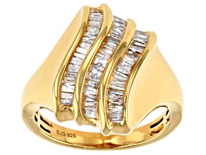 Pre-Owned White Diamond 14k Yellow Gold Over Sterling Silver Cocktail Ring 0.60ctw