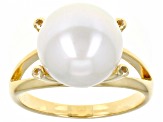 Pre-Owned White Cultured Freshwater Pearl & White Topaz 18k Yellow Gold Over Sterling Silver Ring