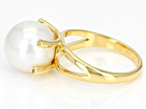 Pre-Owned White Cultured Freshwater Pearl & White Topaz 18k Yellow Gold Over Sterling Silver Ring