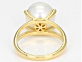 Pre-Owned White Cultured Freshwater Pearl & White Topaz 18k Yellow Gold Over Sterling Silver Ring