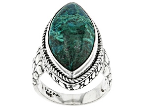 Pre-Owned Green Chrysocolla Sterling Silver Solitaire Ring
