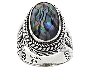 Pre-Owned Galaxy Abalone Quartz Doublet Silver Ring
