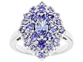 Pre-Owned Blue Tanzanite Rhodium Over Sterling Silver Cluster Ring 1.80ctw