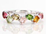 Pre-Owned Multi Color Tourmaline Rhodium Over Sterling Silver Ring 1.19ctw