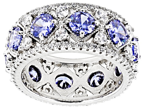 Pre-Owned Blue And White Cubic Zirconia Rhodium Over Silver Ring 11.27ctw