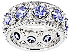 Pre-Owned Blue And White Cubic Zirconia Rhodium Over Silver Ring 11.27ctw