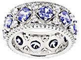 Pre-Owned Blue And White Cubic Zirconia Rhodium Over Silver Ring 11.27ctw