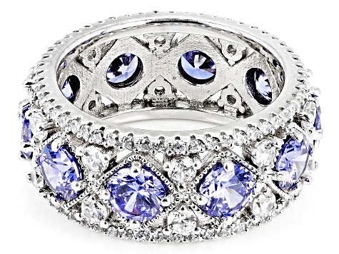 Pre-Owned Blue And White Cubic Zirconia Rhodium Over Silver Ring 11.27ctw