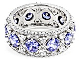 Pre-Owned Blue And White Cubic Zirconia Rhodium Over Silver Ring 11.27ctw