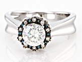 Pre-Owned Moissanite and blue diamond platineve ring 1.10ctw DEW.