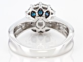 Pre-Owned Moissanite and blue diamond platineve ring 1.10ctw DEW.
