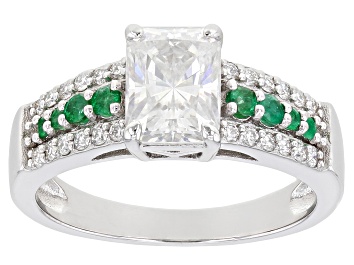 Picture of Pre-Owned Moissanite And Zambian Emerald Platineve Ring 2.04ctw D.E.W