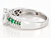 Pre-Owned Moissanite And Zambian Emerald Platineve Ring 2.04ctw D.E.W